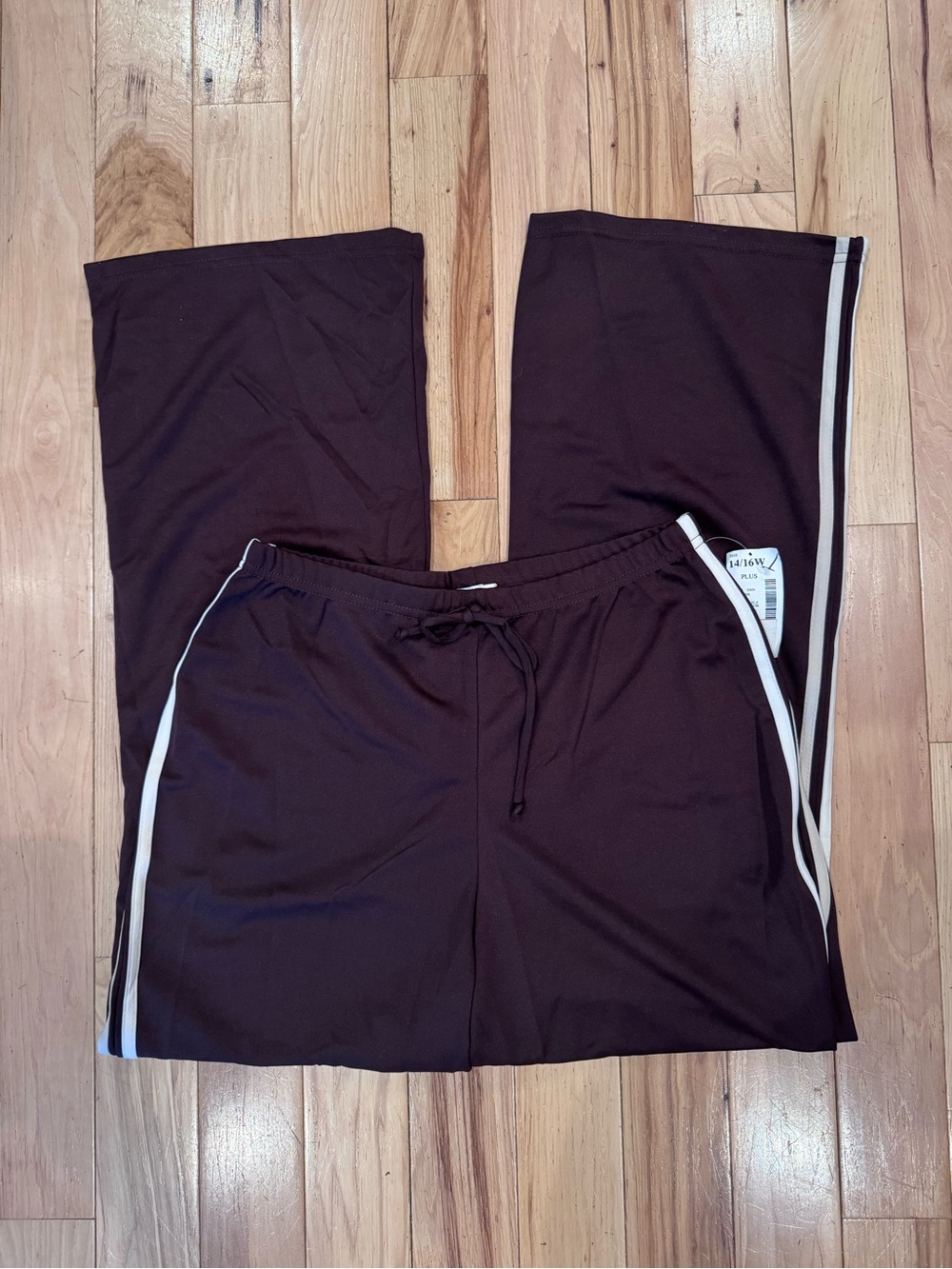 Fashion Bug Brown Y2K Track Pants with White Side Stripes